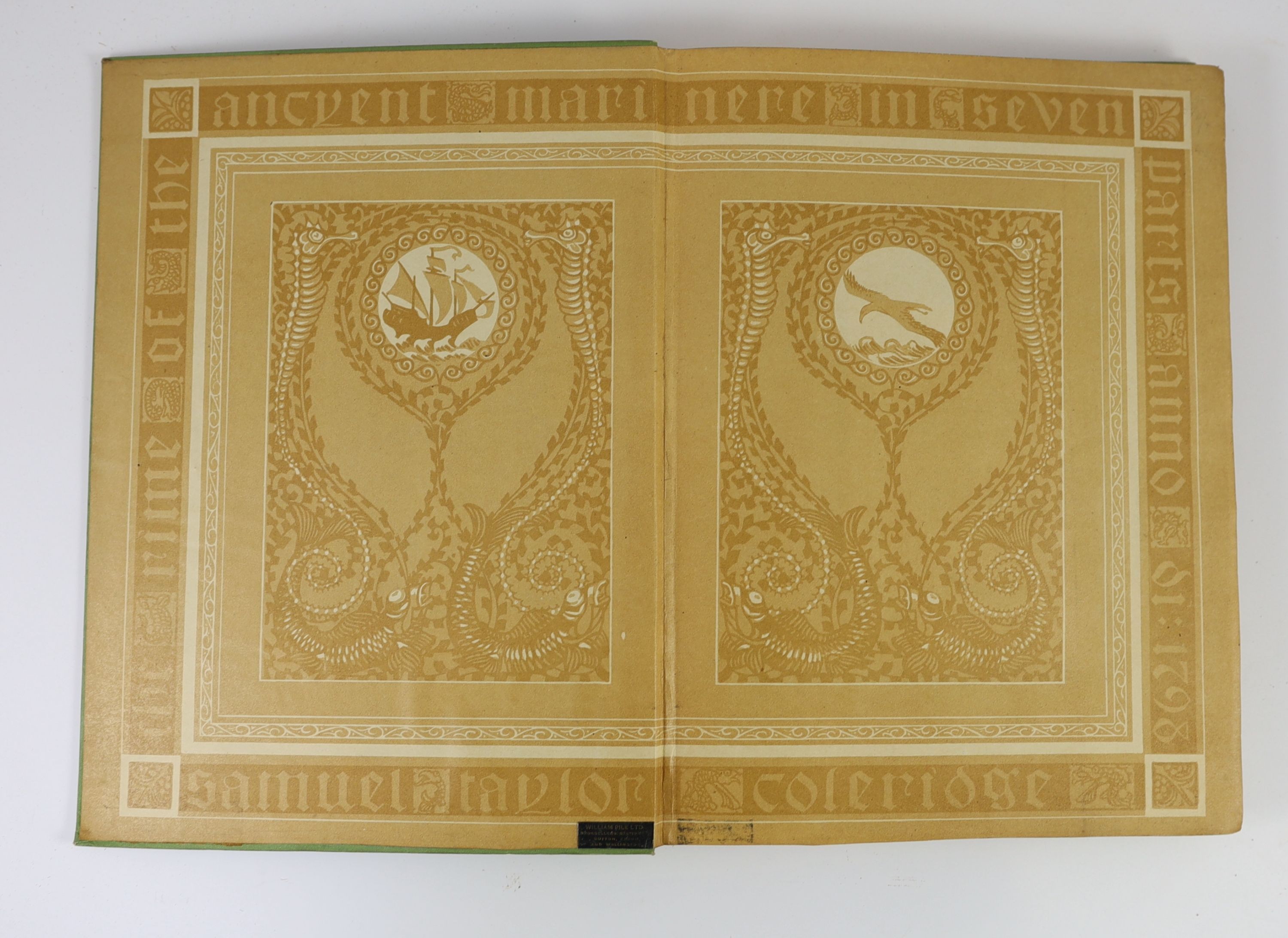 Coleridge, Samuel Taylor. The Rime of the Ancient Mariner.....coloured and decorated half title, coloured pictorial/decorated title, 20 coloured plates by Willy Pogany, mounted within coloured and decorative surrounds, o